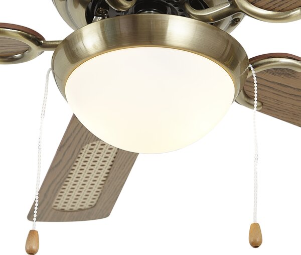 Stropni ventilator mjed s drvenim uzorkom i ratanom 105 cm s poteznim prekidačem - Mistral Majas