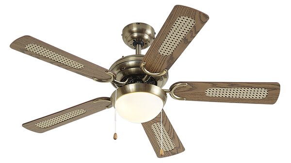 Stropni ventilator mjed s drvenim uzorkom i ratanom 105 cm s poteznim prekidačem - Mistral Majas