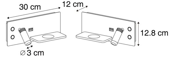 Set od 2 bež zidne svjetiljke uklj. LED s USB-om i indukcijskim punjačem - Riza