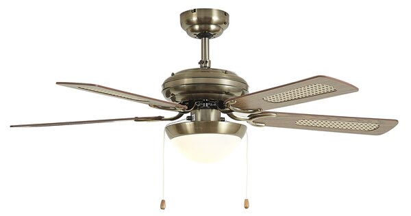 Stropni ventilator mjed s drvenim uzorkom i ratanom 105 cm s poteznim prekidačem - Mistral Majas