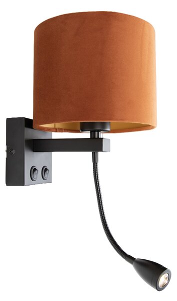 Wandlamp zwart met flexarm en kap oranje met gouden binnenkant 18cm - Brescia Combi