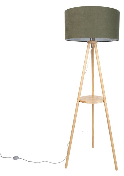 Drvena podna svjetiljka na tronošcu sa zelenim sjenilom 50 cm - Lou