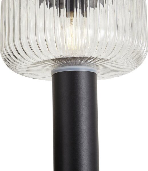 Moderna vanjska bitva crna s rebrastim staklom uklj. LED solarna IP65 - Ribble Mushroom