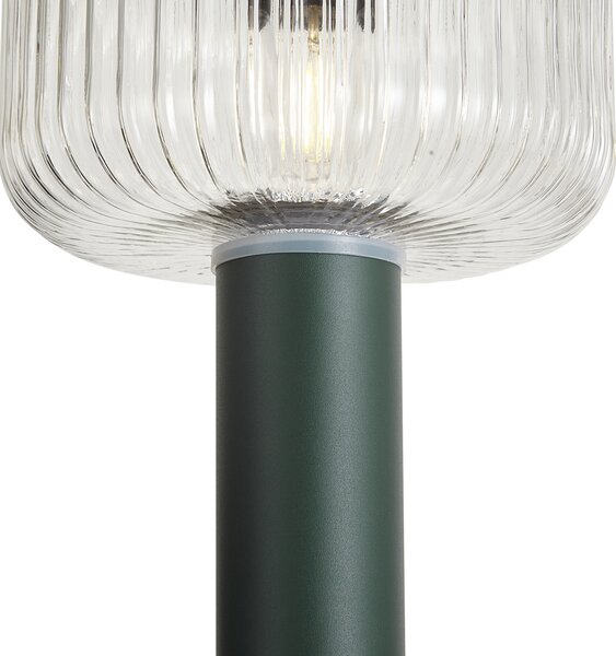 Moderna vanjska bitva zelena s rebrastim staklom uklj. LED solarna IP65 - Ribble Mushroom