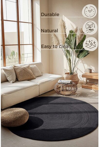 Crni obostrani/ručno rađen juten okrugao tepih ø 200 cm Braided – Hanse Home