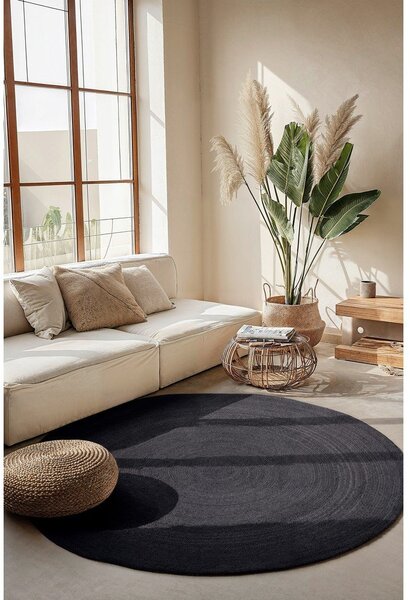 Crni obostrani/ručno rađen juten okrugao tepih ø 200 cm Braided – Hanse Home