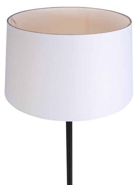Podna lampa crna s bijelom platnenom sjenilom 45 cm - Simplo