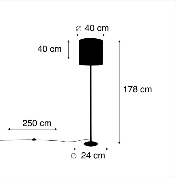Podna lampa crna s crvenim baršunastim sjenilom sa zlatom 40 cm - Simplo