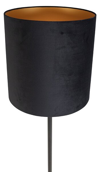 Podna lampa crna s crnom baršunastom sjenilom sa zlatom 40 cm - Simplo