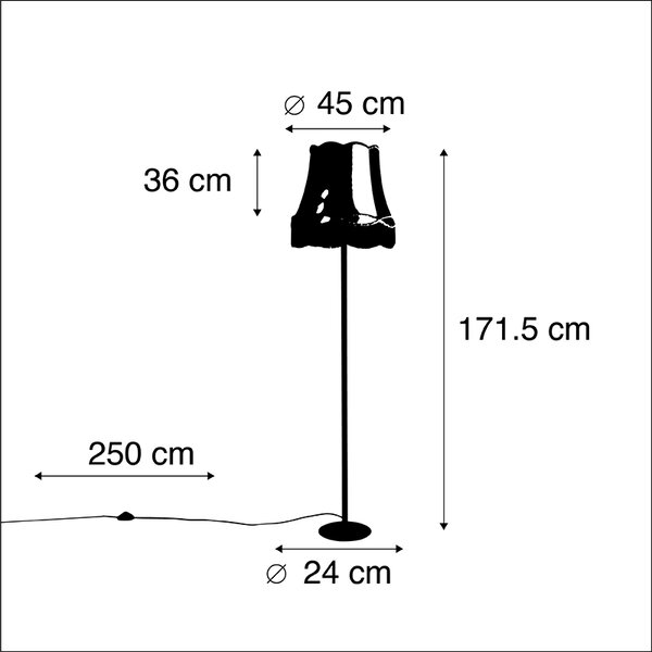 Retro podna lampa crna s abažurom u stilu bake zlatne boje 45 cm - Simplo