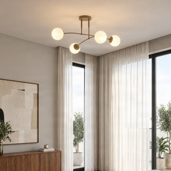 EMIBIG LIGHTING Pregos stropna svjetiljka, bež, Ø 60 cm, 4-svjetiljkasta, metal/staklo, prigušiva, Bež, Dnevni boravak/blagovaonica, Staklo, Metak