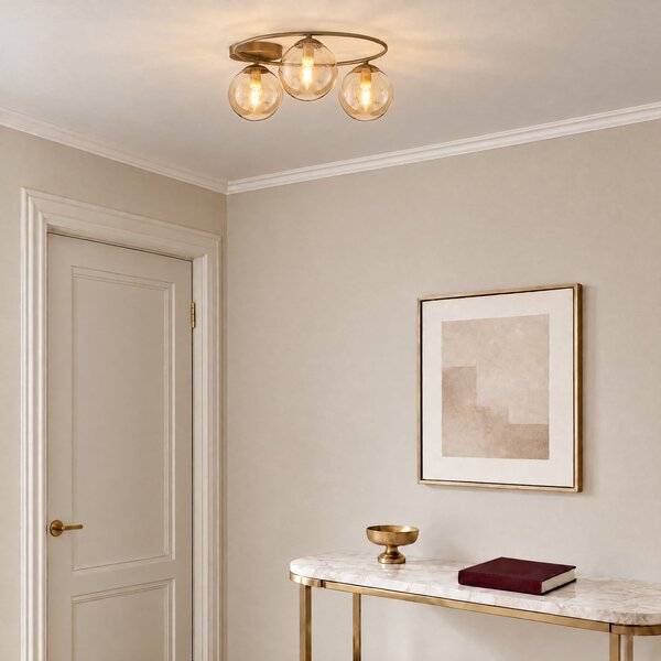 EMIBIG LIGHTING Stropna svjetiljka Sopra, bež, Ø 47 cm, 3-svjetiljkasta, staklo/metala, E14, prigušiva, Bež, Dnevni boravak/blagovaonica, Staklo, Metak