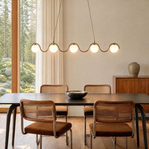EMIBIG LIGHTING SINUS viseća svjetiljka, bež, duljina 110 cm, 5 svjetiljki, metal/staklo, prigušiva, Bež, Dnevni boravak/blagovaonica, Staklo, Metak
