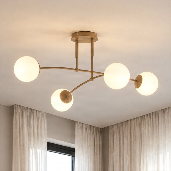 EMIBIG LIGHTING Pregos stropna svjetiljka, bež, Ø 60 cm, 4-svjetiljkasta, metal/staklo, prigušiva, Bež, Dnevni boravak/blagovaonica, Staklo, Metak