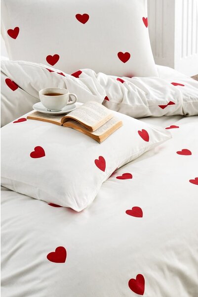 Krem posteljina za bračni krevet/za produženi krevet od renforce pamuka s uključenom plahtom/4-dijelna 200x220 cm Mini Hearts – Mila Home