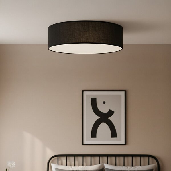 Milagro Lighting Stropna svjetiljka Marshall, crna, Ø 50 cm, metal/rattan, prigušiva, Crno, Dnevni boravak/blagovaonica, Drvo
