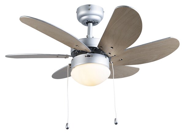 Ventilator na stropu čelični s drvenim uzorkom 80 cm s poteznim prekidačem - Fresh