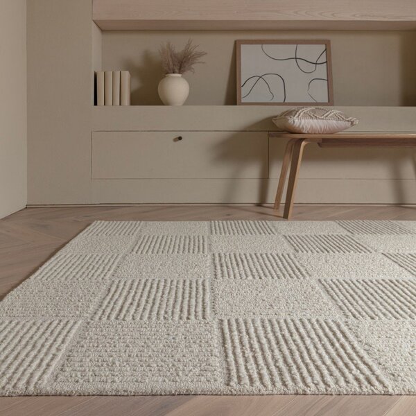 Ručno rađen vunen tepih boje slonovače 120x170 cm Zennith Grid – Asiatic Carpets