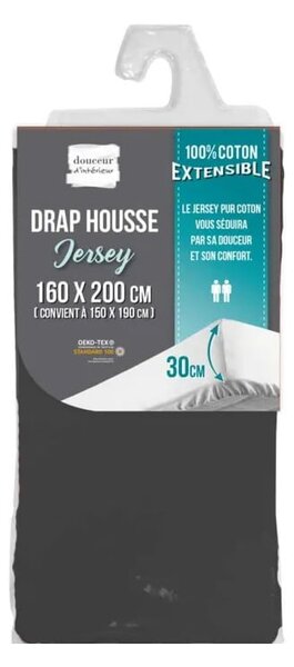 Antracitno siva plahta s gumom od jeseya 160x200 cm Jersy – douceur d'intérieur