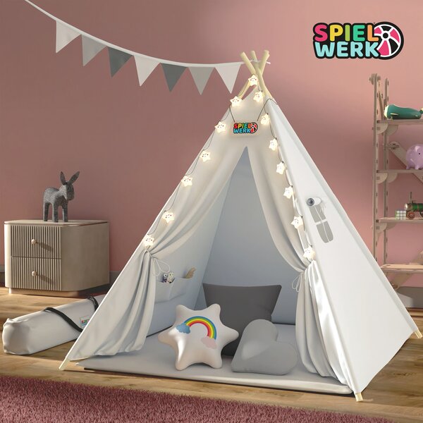 Dječji šator teepee JULIUS, 120x120x160 cm, bijela/siva Spielwerk