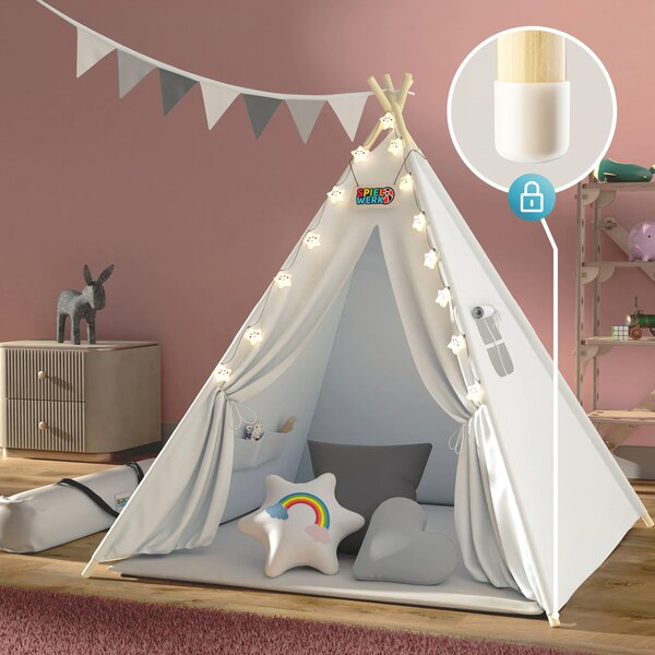 Dječji šator teepee JULIUS, 120x120x160 cm, bijela/siva Spielwerk