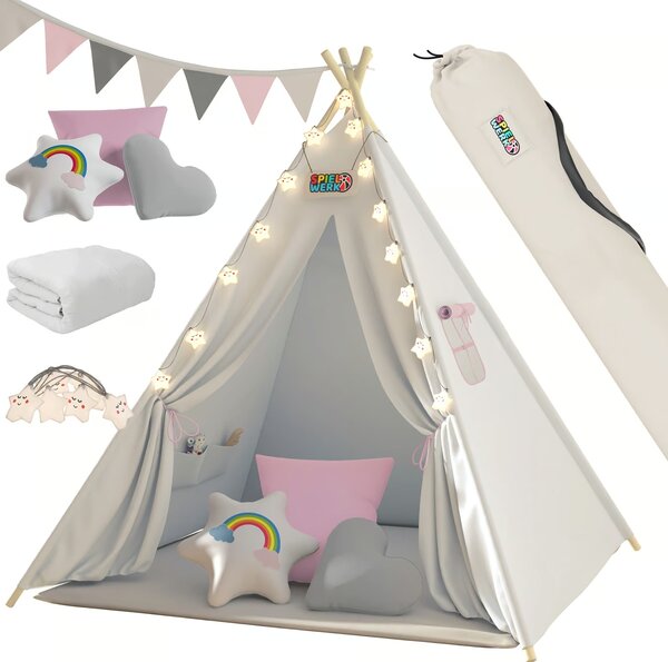 Dječji teepee šator JULIA, 120x120x160 cm, bež/ružičasta Spielwerk