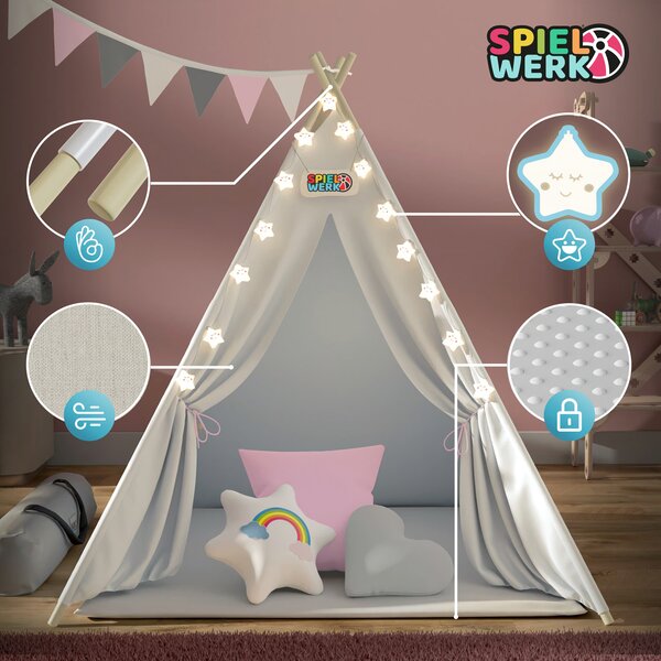 Dječji teepee šator JULIA, 120x120x160 cm, bež/ružičasta Spielwerk