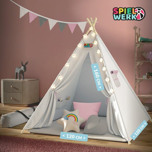 Dječji teepee šator JULIA, 120x120x160 cm, bež/ružičasta Spielwerk