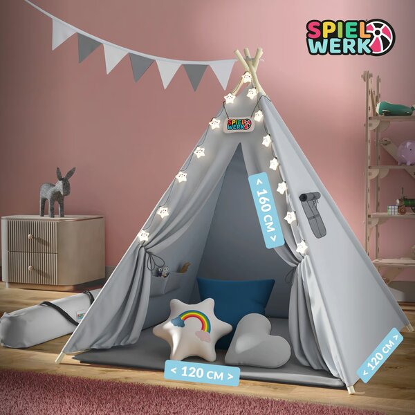 Dječji šator teepee JULIUS, 120x120x160 cm, siva/plava Spielwerk