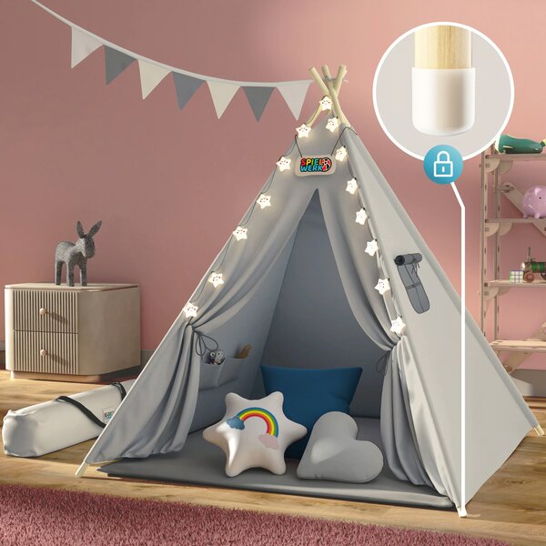 Dječji šator teepee JULIUS, 120x120x160 cm, siva/plava Spielwerk