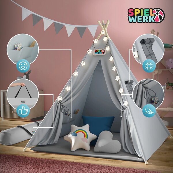 Dječji šator teepee JULIUS, 120x120x160 cm, siva/plava Spielwerk