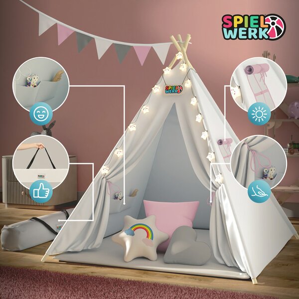 Dječji teepee šator JULIA, 120x120x160 cm, bež/ružičasta Spielwerk