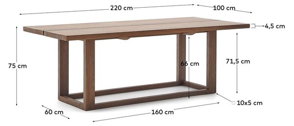 Blagovaonski stol od masivne tikovine u prirodnoj boji 100x220 cm Sashi – Kave Home