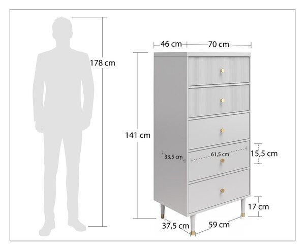 Svijetlo siva visoka komoda 70x141 cm Elizabeth – CosmoLiving by Cosmopolitan