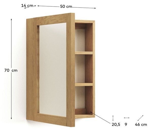 Zidni/s ogledalom kupaonski ormarić od masivne tikovine u prirodnoj boji 50x70 cm Plubia – Kave Home