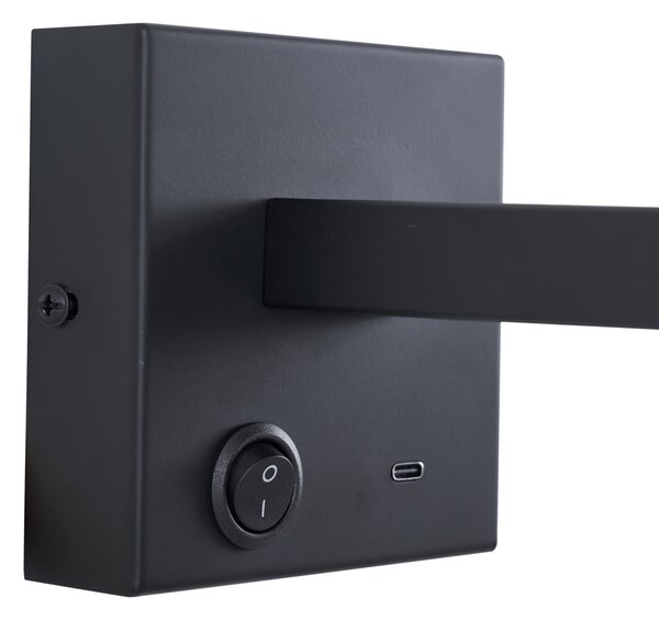 Moderna crna zidna svjetiljka s USB-C nagibom - Rex