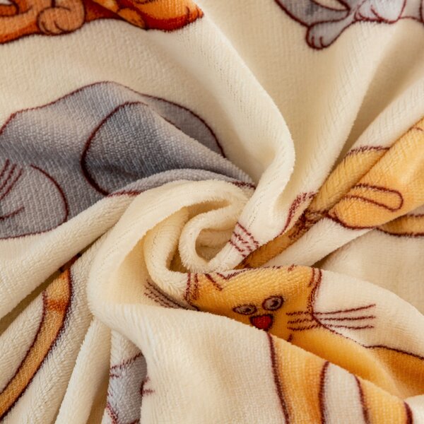 Set posteljine od mikropliša COLORED CATS krem + plahta od mikropliša SOFT 90x200 cm bijela, za jedan krevet