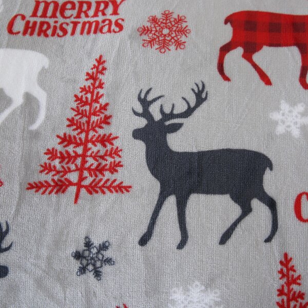 Set posteljine od mikropliša MERRY CHRISTMAS DEER sive + plahta od mikropliša SOFT 180x200 cm bijela, dvostruki krevet