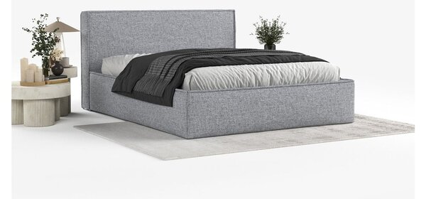Sivi tapecirani bračni krevet s prostorom za odlaganje s podnicom 200x200 cm Lounge L – Maison de Rêve