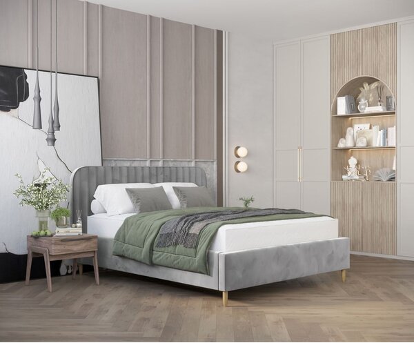 Sivi tapecirani bračni krevet s prostorom za pohranu s podnicom 180x200 cm Noto – Maison de Rêve