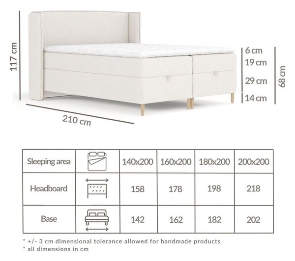 Krem boxspring krevet s prostorom za pohranu 180x200 cm Monpelli – Maison de Rêve