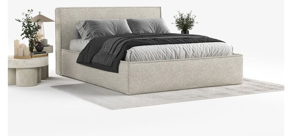 Svijetlo sivi tapecirani bračni krevet s prostorom za odlaganje s podnicom 200x200 cm Lounge L – Maison de Rêve