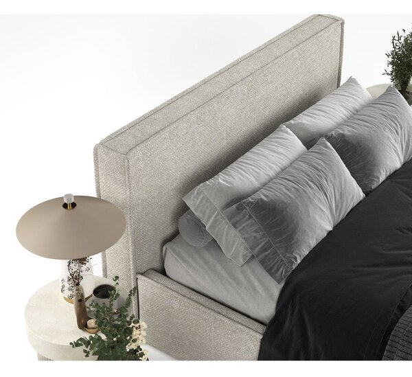Svijetlo sivi tapecirani bračni krevet s prostorom za odlaganje s podnicom 200x200 cm Lounge L – Maison de Rêve