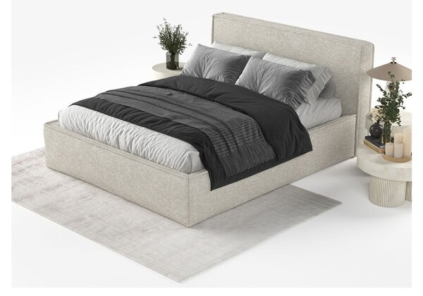 Svijetlo sivi tapecirani bračni krevet s prostorom za odlaganje s podnicom 200x200 cm Lounge L – Maison de Rêve