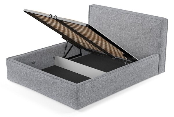 Sivi tapecirani bračni krevet s prostorom za odlaganje s podnicom 200x200 cm Lounge L – Maison de Rêve