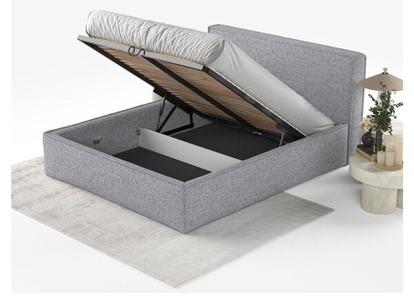 Sivi tapecirani bračni krevet s prostorom za odlaganje s podnicom 200x200 cm Lounge L – Maison de Rêve