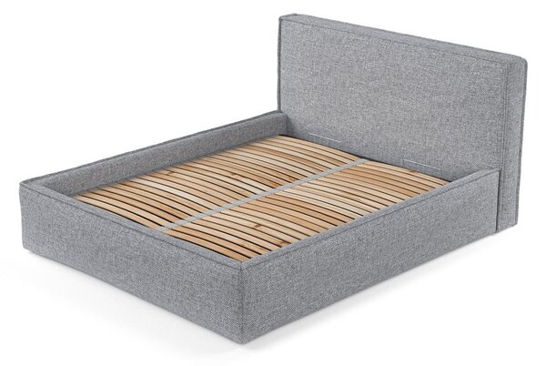 Sivi tapecirani bračni krevet s prostorom za odlaganje s podnicom 200x200 cm Lounge L – Maison de Rêve