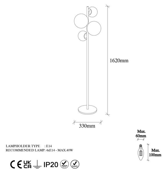 Bijela/mjedena stojeća svjetiljka sa staklenim sjenilom (visina 162 cm) Fazli – Opviq lights