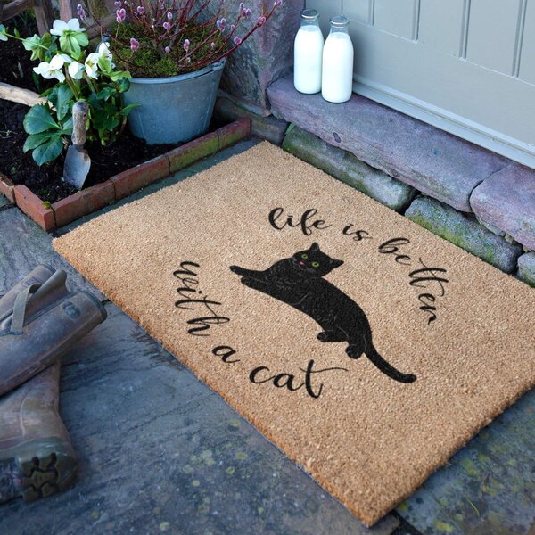Otirač od kokosovih vlakana 40x60 cm Life Is Better With a Cat – Artsy Doormats