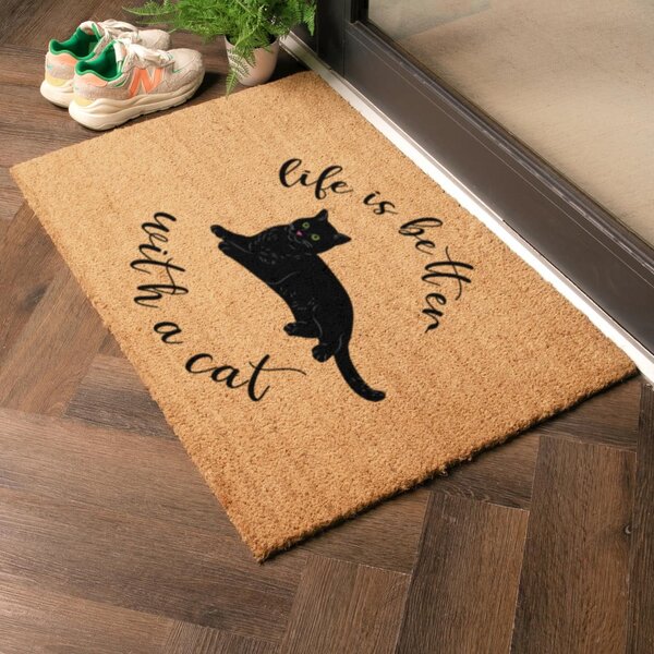 Otirač od kokosovih vlakana 40x60 cm Life Is Better With a Cat – Artsy Doormats